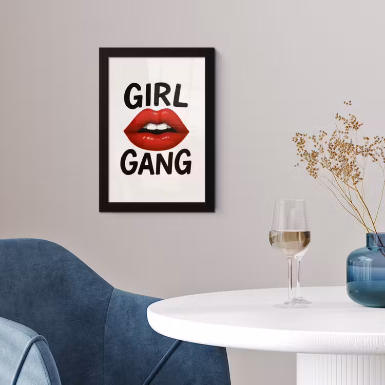 Lip - Girl - Rood - Letters fotolijst zwart zonder passe partout klein -sfeer4