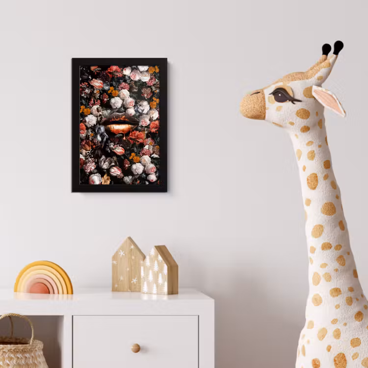 Lippen - Bloemen - Verf - Oranje - Kunst - Abstract - Oude meesters fotolijst zwart zonder passe partout klein -usfeer4_kinderkamer