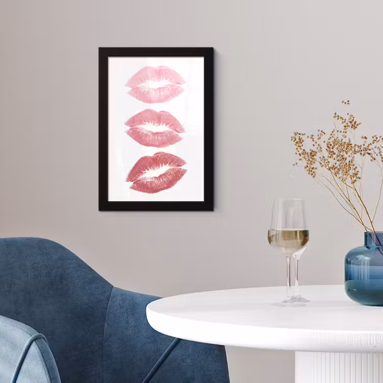 Lippen - Kusafdruk - Roze - Modern - Abstract fotolijst zwart zonder passe partout klein -sfeer4