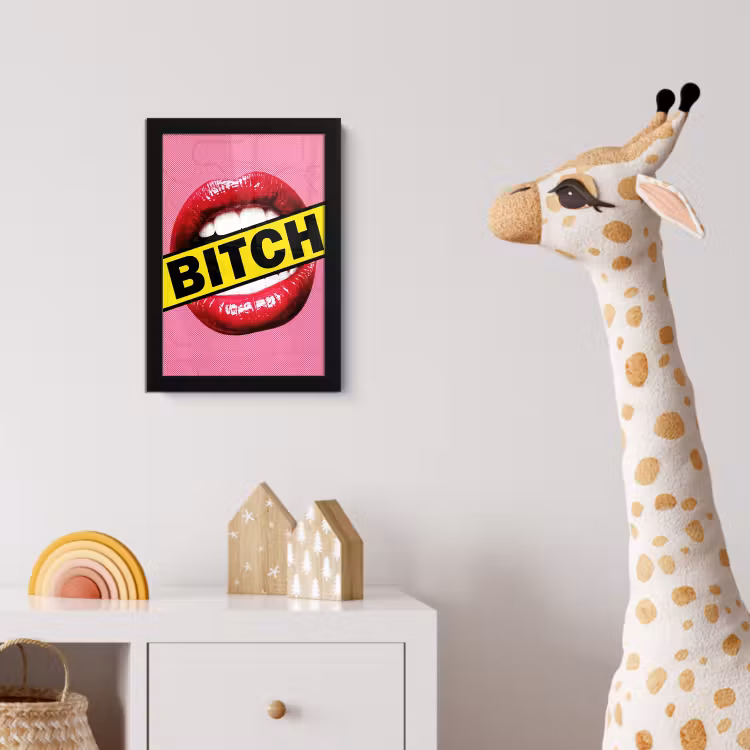 Lippen - Tekst - Kleurrijk fotolijst zwart zonder passe partout klein -usfeer4_kinderkamer