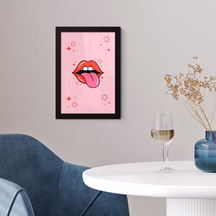 Lippen - Tong - Pop-art - Kleurrijk - Roze fotolijst zwart zonder passe partout klein -sfeer4
