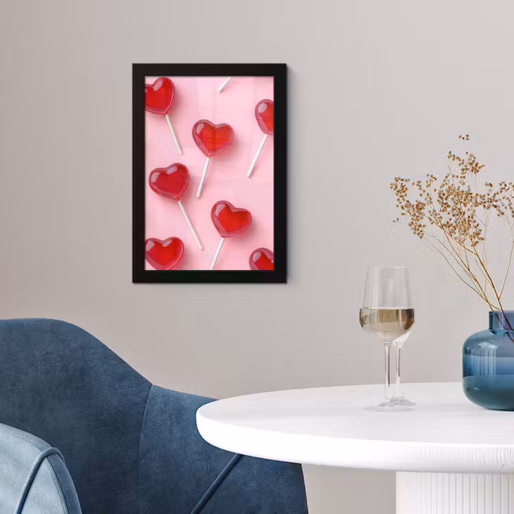 Lollies - Hartjes - Roze fotolijst zwart zonder passe partout klein -sfeer4