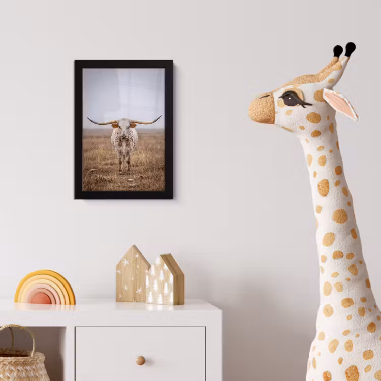 Longhorn - Grasveld - Dier fotolijst zwart zonder passe partout klein -usfeer4_kinderkamer