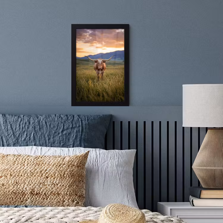 Longhorn - Landschap - Zonsondergang fotolijst zwart zonder passe partout klein -sfeer3