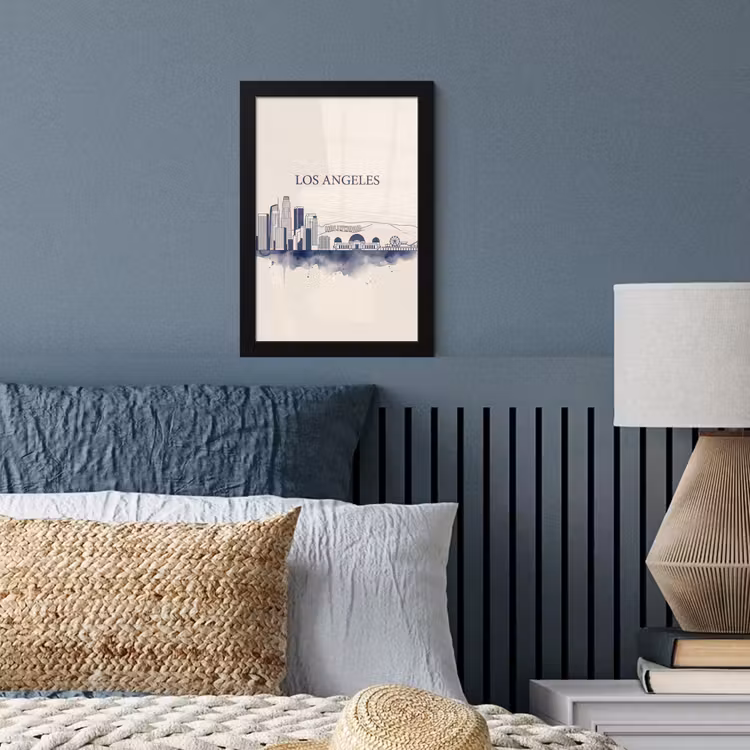 Los Angeles - Skyline - Architectuur - Aquarel - Blauw fotolijst zwart zonder passe partout klein -sfeer3
