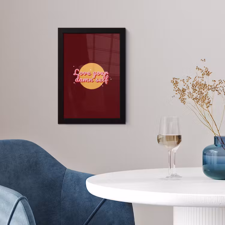 love your damn self - Cirkel - Glitter - Rood fotolijst zwart zonder passe partout klein -sfeer4