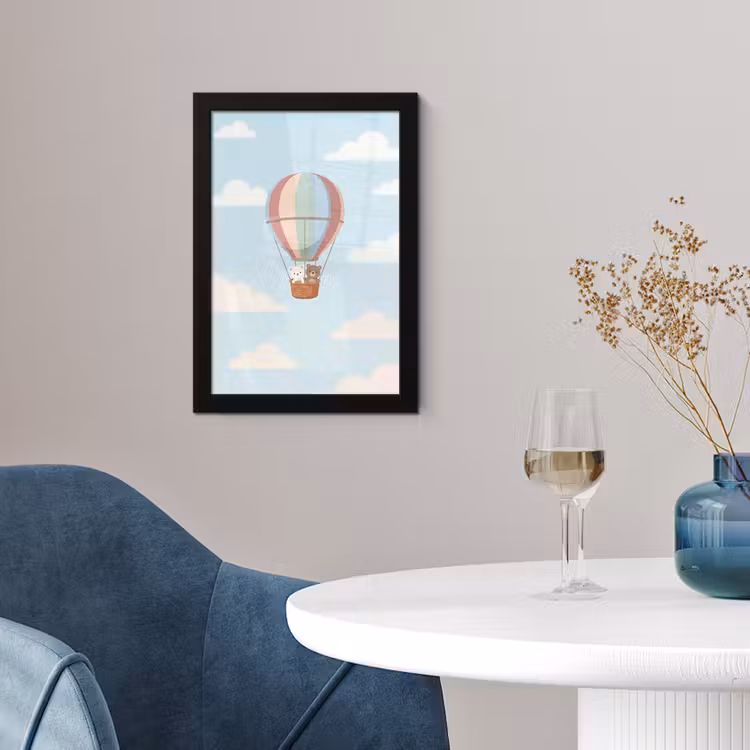 Luchtballon - Beren - Pastel fotolijst zwart zonder passe partout klein -sfeer4