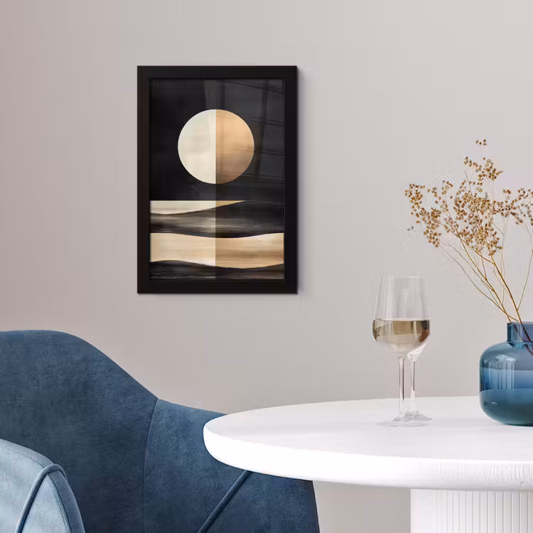Maan - Cirkel - Goud fotolijst zwart zonder passe partout klein -sfeer4