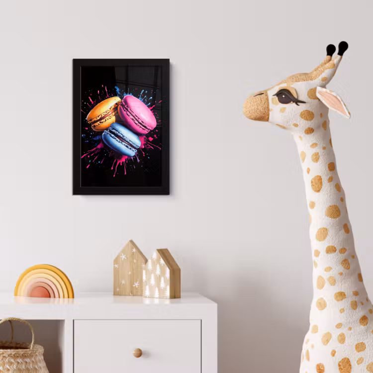 Macarons - Dessert - Graffiti - Kleurrijk - Roze - Blauw - Geel fotolijst zwart zonder passe partout klein -usfeer4_kinderkamer