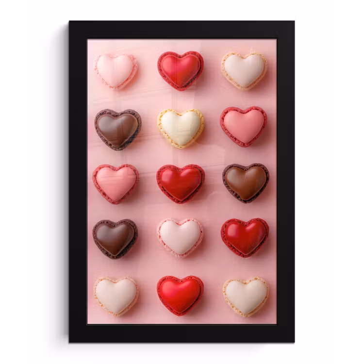 Macarons - Hartjes - Kleurrijk - Roze fotolijst zwart zonder passe partout klein -3d