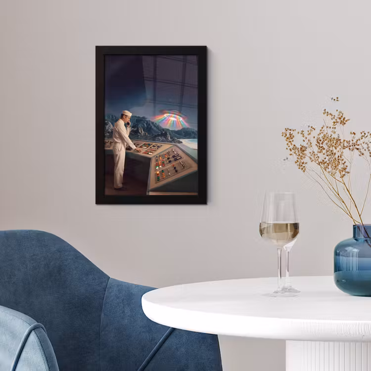 Poster met lijst - Man - Controlekamer - Strand - Man - Controlekamer - Strand fotolijst zwart zonder passe partout klein