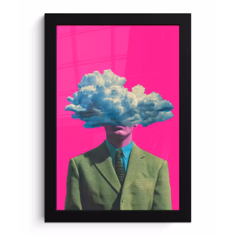 Man - Pak - Wolk - Roze fotolijst zwart zonder passe partout klein -3d