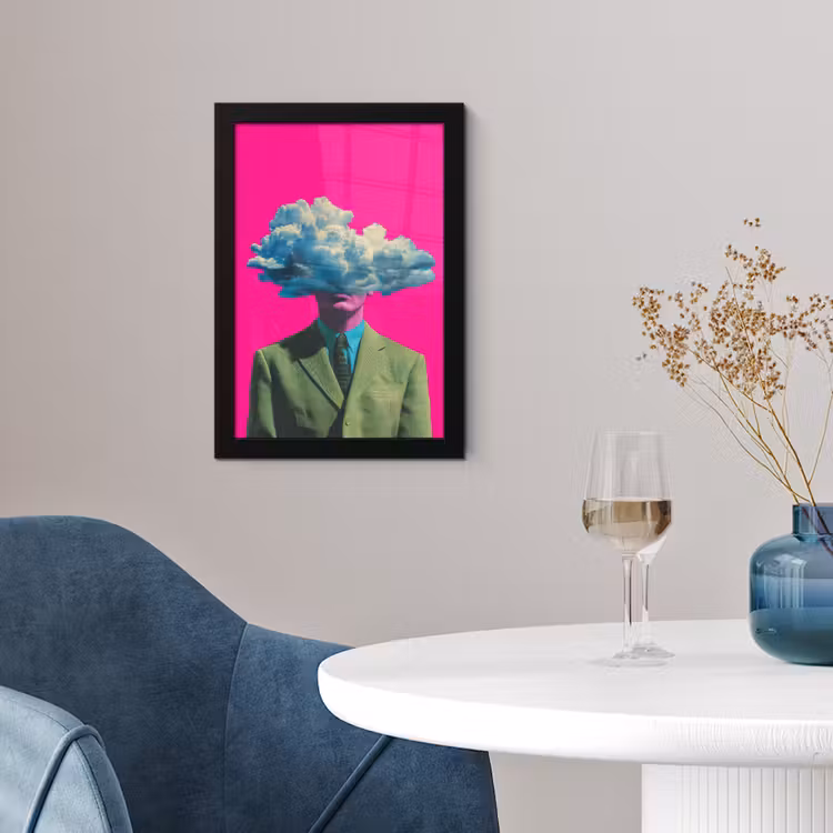 Man - Pak - Wolk - Roze fotolijst zwart zonder passe partout klein -sfeer4