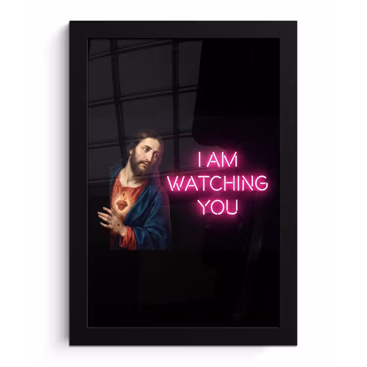 Man - Tekst - Neon fotolijst zwart zonder passe partout klein -3d