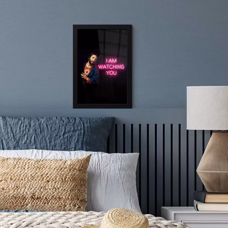 Man - Tekst - Neon fotolijst zwart zonder passe partout klein -sfeer3