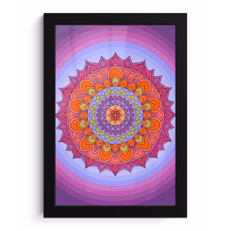 Mandala - Cirkel - Abstract - Kleurrijk - Patroon fotolijst zwart zonder passe partout klein -3d