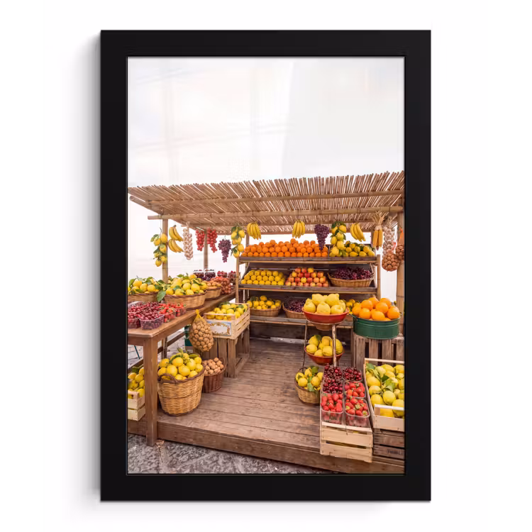 Poster met lijst - Marktkraam - Fruit - Vers - Marktkraam - Fruit - Vers fotolijst zwart zonder passe partout klein