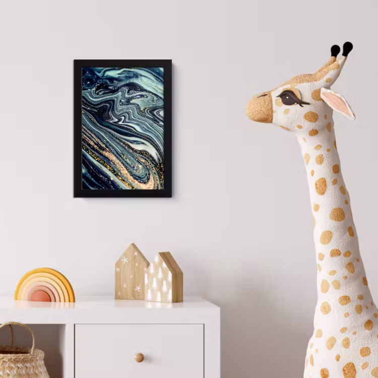 Marmer - Goud - Blauw - Glitter - Marmerlook - Abstract fotolijst zwart zonder passe partout klein -usfeer4_kinderkamer