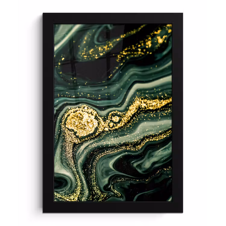 Marmer - Goud - Glitter - Groen - Marmerlook - Luxe fotolijst zwart zonder passe partout klein -3d
