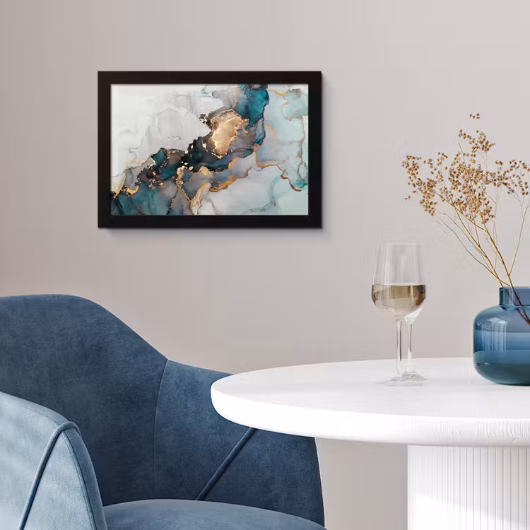 Marmer print - Goud - Blauw fotolijst zwart zonder passe partout klein -sfeer4