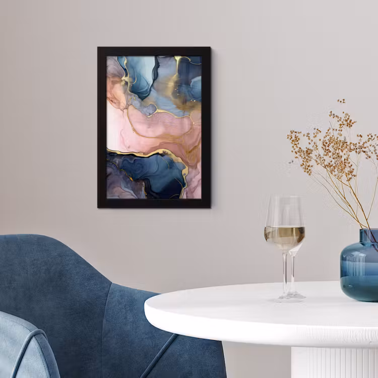 Marmer - Roze - Blauw fotolijst zwart zonder passe partout klein -sfeer4
