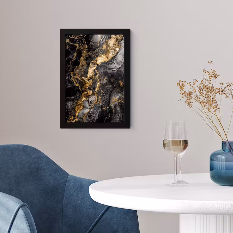 Marmer - Zwart - Goud - Abstract fotolijst zwart zonder passe partout klein -sfeer4