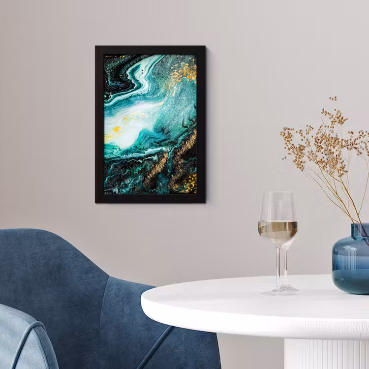 Marmerlook - Blauw - Goud - Glitter - Luxe - Marmer fotolijst zwart zonder passe partout klein -sfeer4