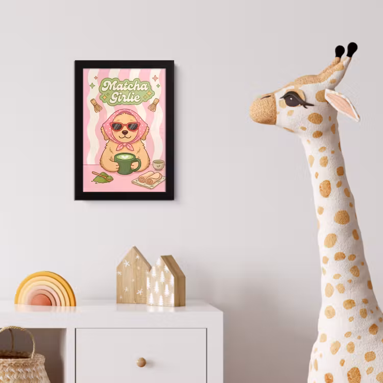 Matcha - Hond - Roze - Groen fotolijst zwart zonder passe partout klein -usfeer4_kinderkamer