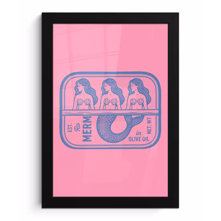 Meermin - Sardineblik - Illustratie - Roze - Retro fotolijst zwart zonder passe partout klein -3d