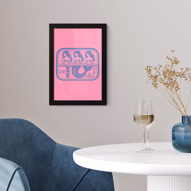 Meermin - Sardineblik - Illustratie - Roze - Retro fotolijst zwart zonder passe partout klein -sfeer4