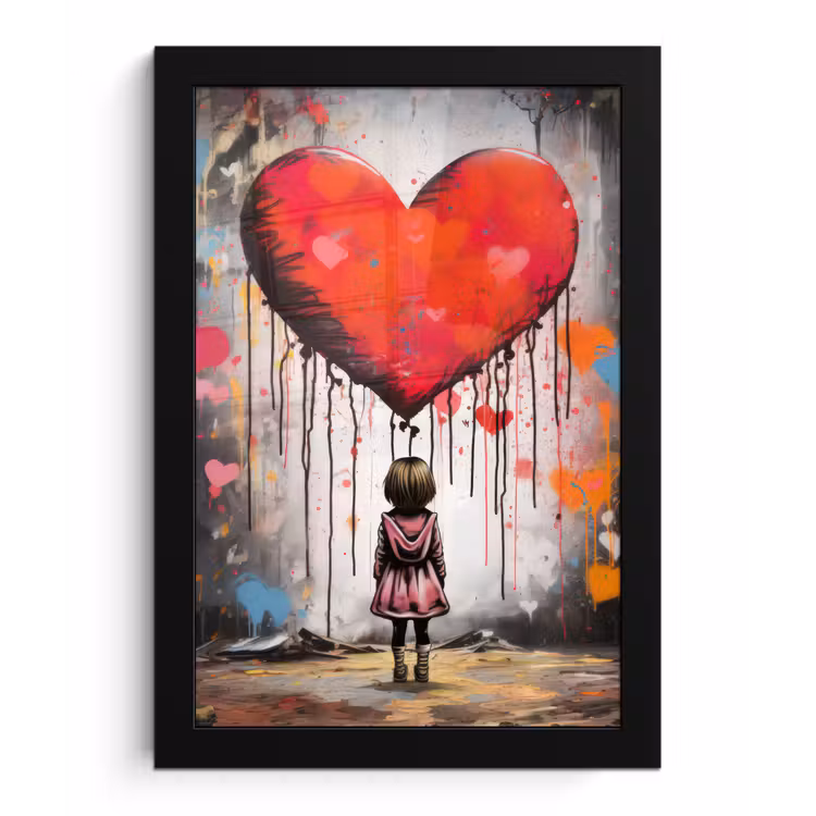 Meisje - Hart - Graffiti - Kunst - Kleuren - Rood fotolijst zwart zonder passe partout klein -3d