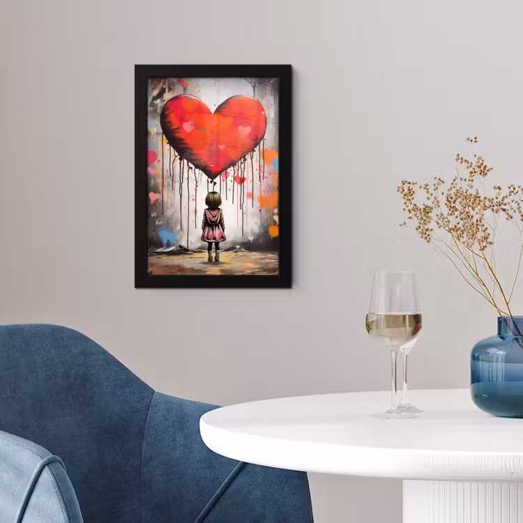 Meisje - Hart - Graffiti - Kunst - Kleuren - Rood fotolijst zwart zonder passe partout klein -sfeer4