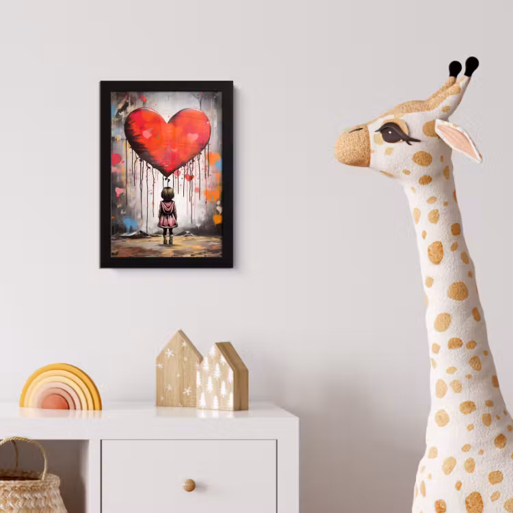 Meisje - Hart - Graffiti - Kunst - Kleuren - Rood fotolijst zwart zonder passe partout klein -usfeer4_kinderkamer