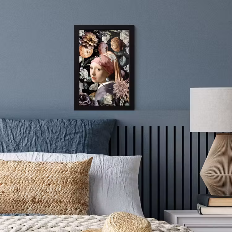 Meisje met de parel - Bloemen - Vermeer - Pastel - Kunstwerk - Schilderij - Oude meesters fotolijst zwart zonder passe partout klein -sfeer3