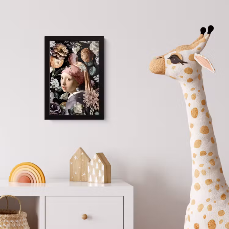 Meisje met de parel - Bloemen - Vermeer - Pastel - Kunstwerk - Schilderij - Oude meesters fotolijst zwart zonder passe partout klein -usfeer4_kinderkamer