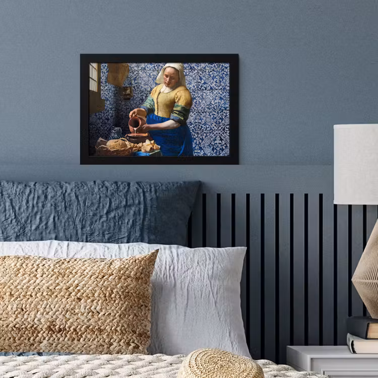 Melkmeisje - Delfts Blauw - Vermeer - Schilderij - Oude meesters fotolijst zwart zonder passe partout klein -sfeer3