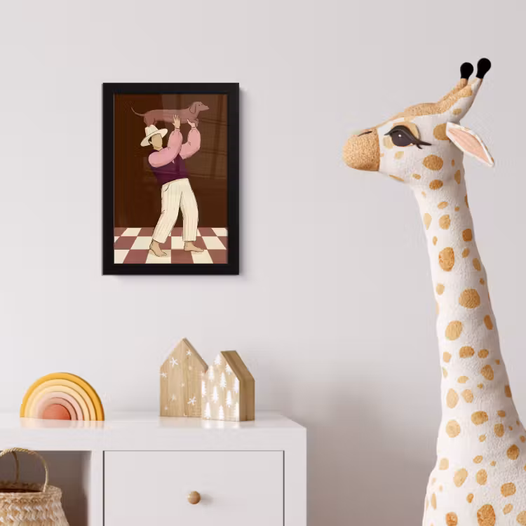 Mens - Hond - Dieren - Abstract - Roze fotolijst zwart zonder passe partout klein -usfeer4_kinderkamer