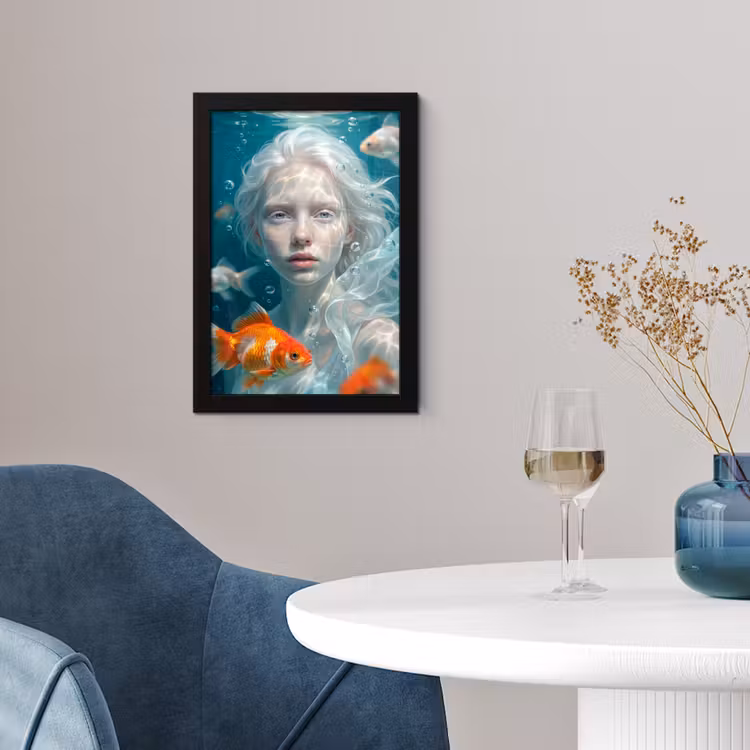 Mens - Onderwater - Vis - Modern - Blauw fotolijst zwart zonder passe partout klein -sfeer4