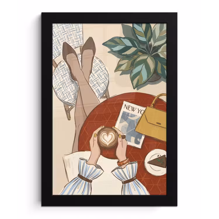Mensen - Cafe - Koffie - Stadsleven - Modern fotolijst zwart zonder passe partout klein -3d