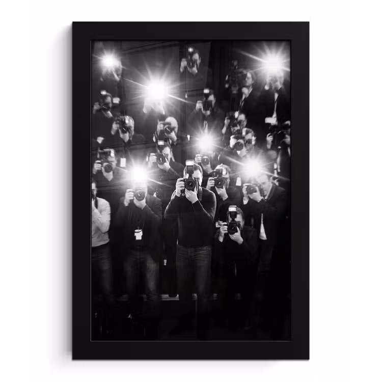 Mensen - Camera - Flitslicht - Zwart-wit - Media fotolijst zwart zonder passe partout klein -3d