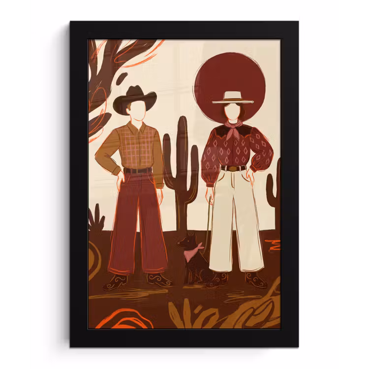 Mensen - Cowboykleding - Westerse stijl - Illustratie - Bruin fotolijst zwart zonder passe partout klein -3d