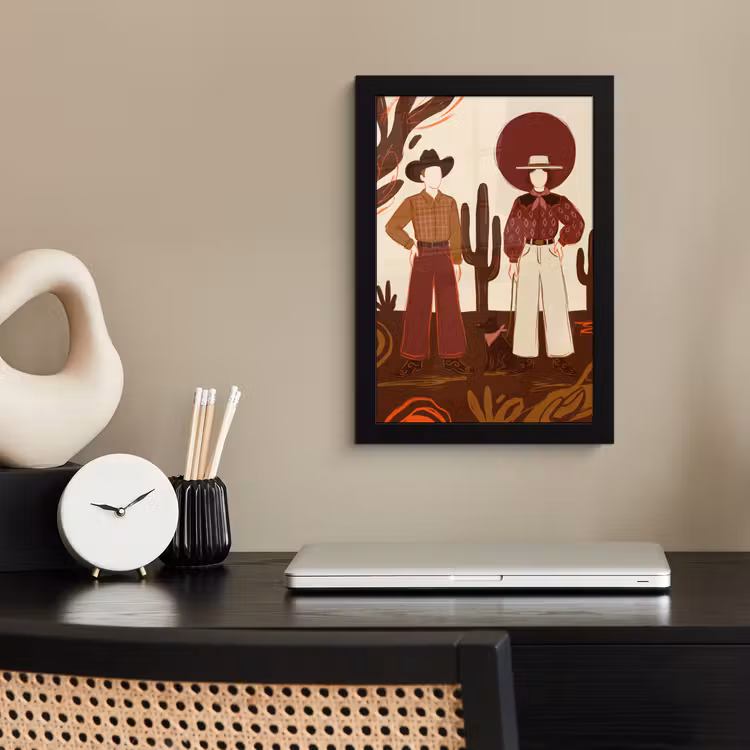 Mensen - Cowboykleding - Westerse stijl - Illustratie - Bruin fotolijst zwart zonder passe partout klein -sfeer1