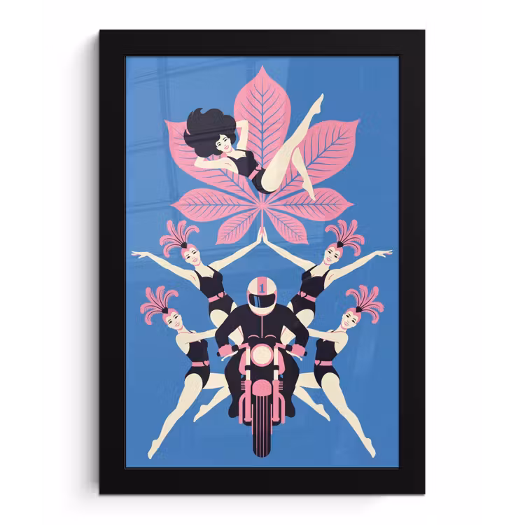 Mensen - Dans - Motor - Retro - Roze fotolijst zwart zonder passe partout klein -3d