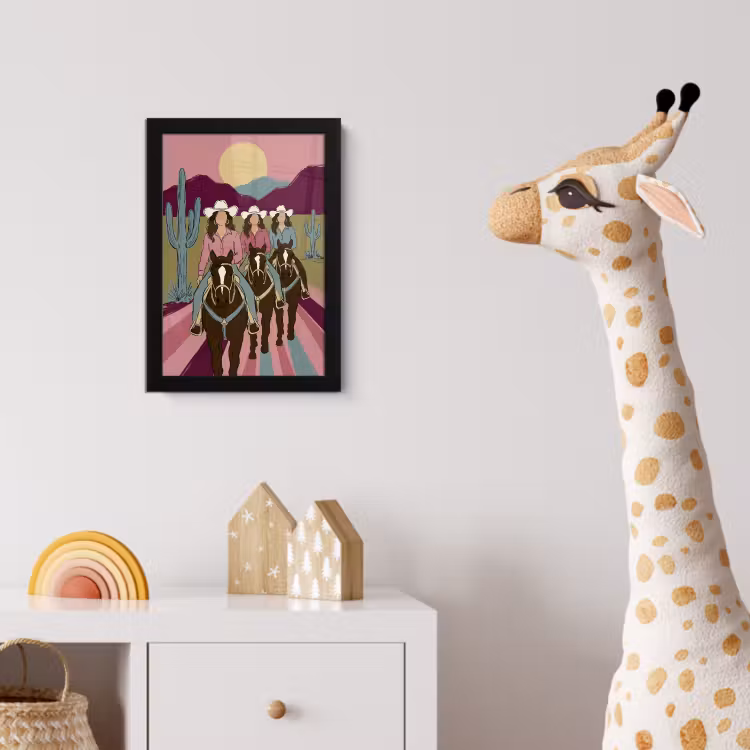 Mensen - Paard - Woestijn - Abstract - Roze fotolijst zwart zonder passe partout klein -usfeer4_kinderkamer