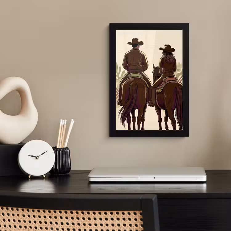Mensen - Ruiters - Western - Illustratie - Bruin fotolijst zwart zonder passe partout klein -sfeer1