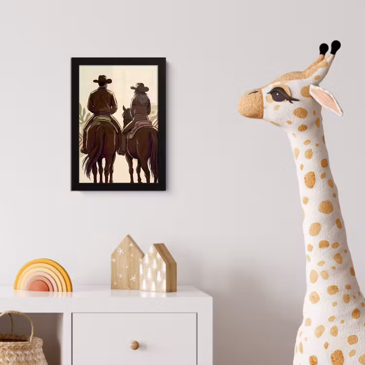 Mensen - Ruiters - Western - Illustratie - Bruin fotolijst zwart zonder passe partout klein -usfeer4_kinderkamer