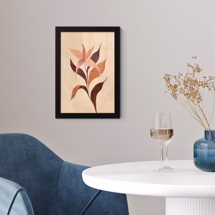 Minimalistisch - Bloem - Bladeren - Beige fotolijst zwart zonder passe partout klein -sfeer4