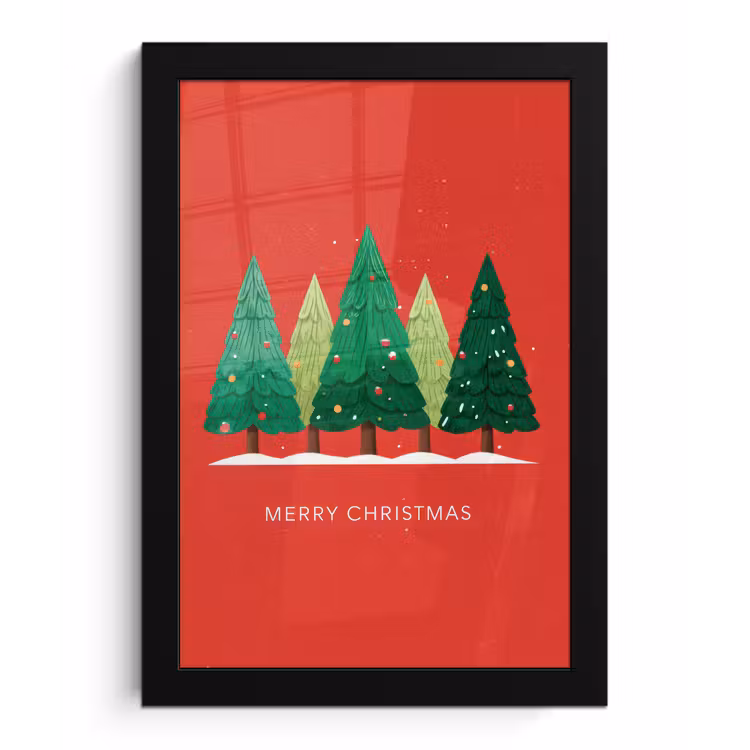 Minimalistisch - Kerstbomen - Rood - Sneeuw fotolijst zwart zonder passe partout klein -3d