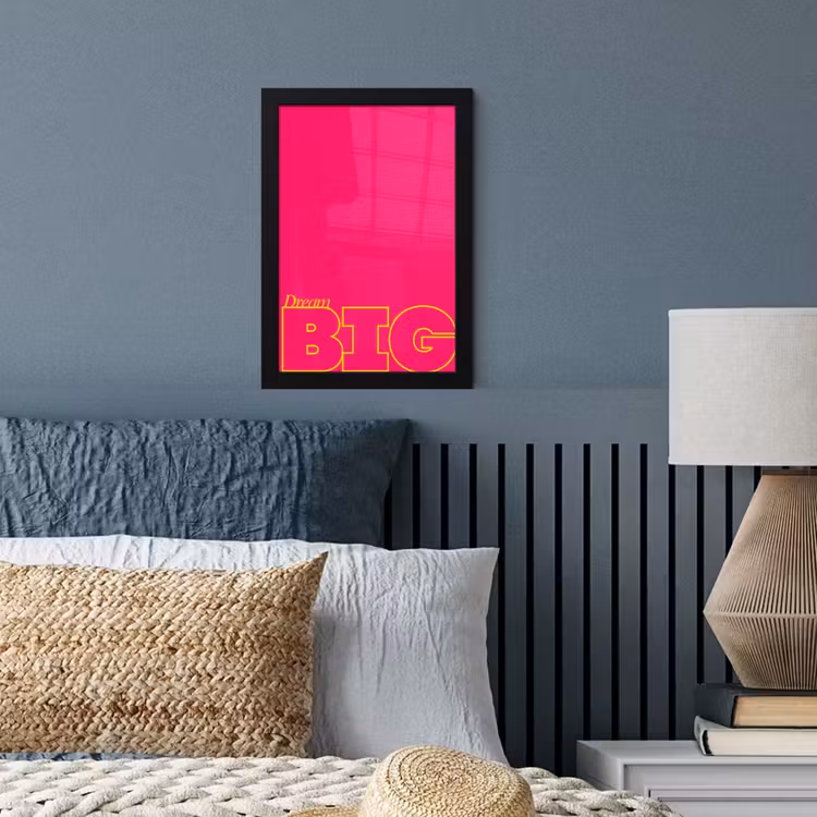 Minimalistisch - Roze - Dream big - Grafisch fotolijst zwart zonder passe partout klein -sfeer3