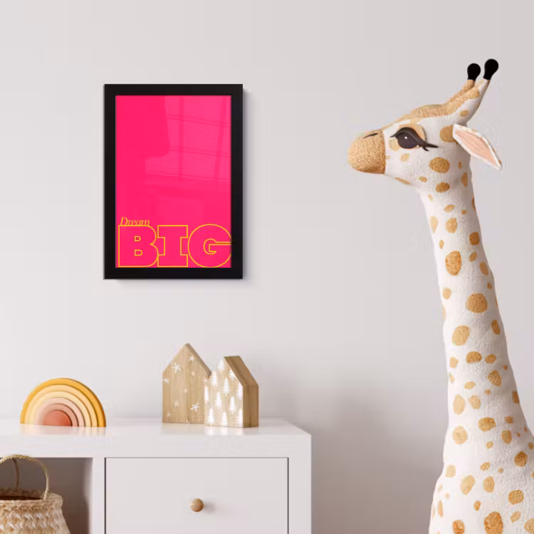 Minimalistisch - Roze - Dream big - Grafisch fotolijst zwart zonder passe partout klein -usfeer4_kinderkamer
